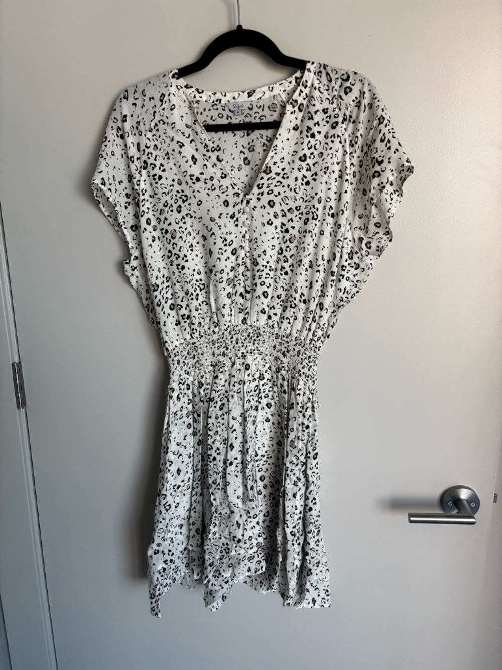 Rails White and Black Leopard Print Smocked Waist Dress